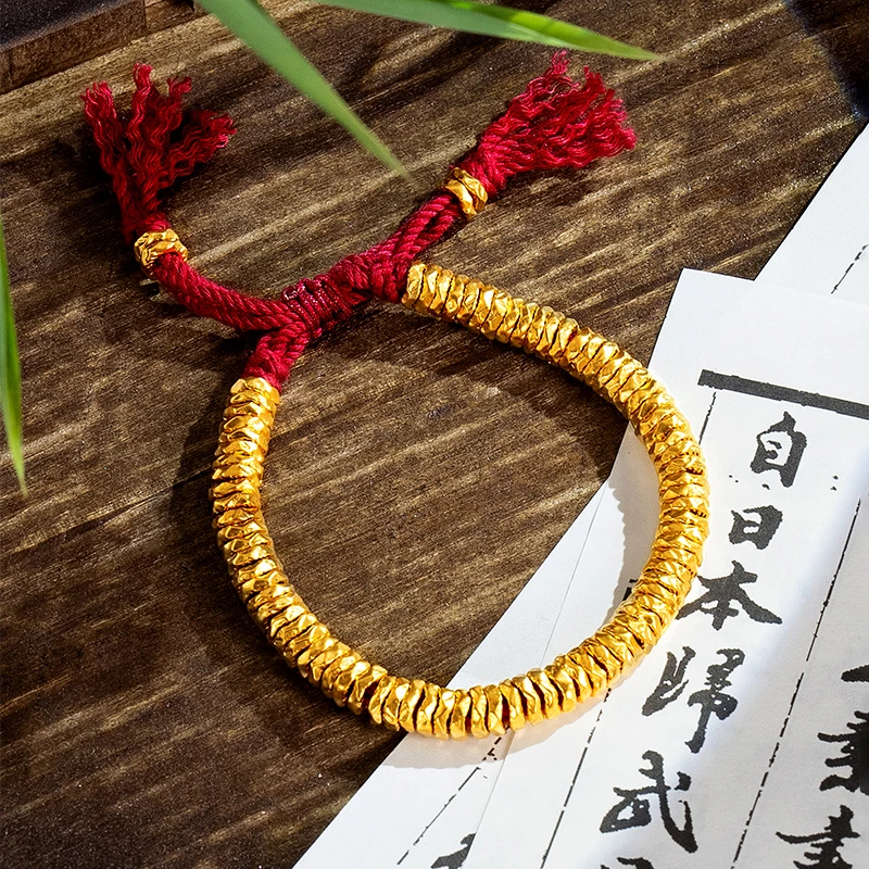 盘缠金卡6mm/7mm黄金串珠足金999转运珠DIY红绳碎碎金