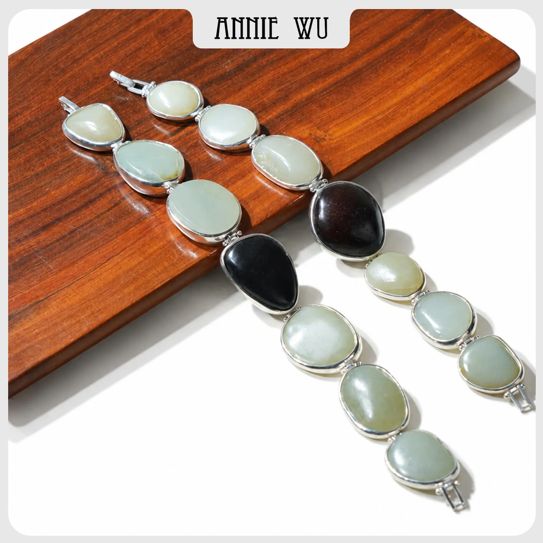 Anniewu【玉韵流光】随形和田玉银镶手链 多样性发货 拍一发一