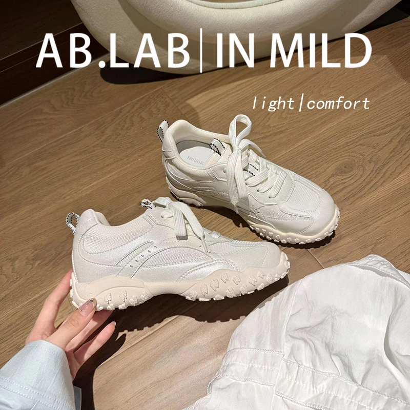 KeKe【夏天】6cm跟高 真皮百搭时尚德训鞋网面透气新款潮流休闲鞋女