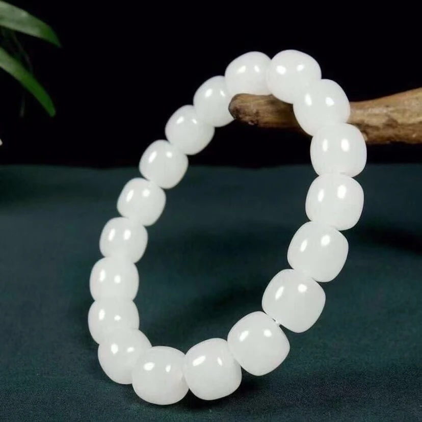 天然和田玉白玉卡10直切老型珠手串福利款