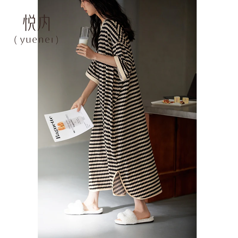 悦内睡裙新款睡衣夏季全棉纯棉短袖长裙家居服薄款大码休闲可外穿