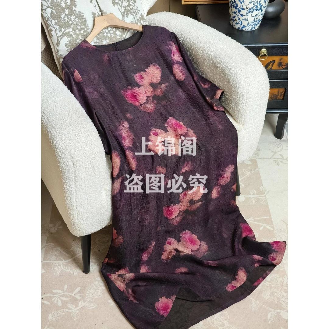 735新中式圆领口袋短袖连衣裙民族风复古时尚花色只发女裙女士
