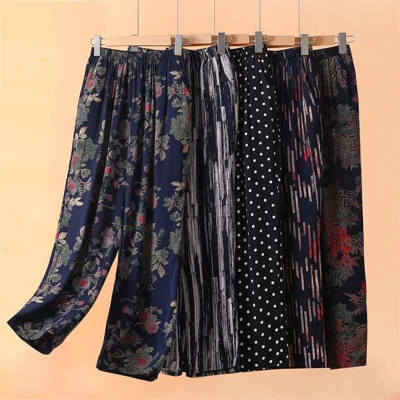 FAVMARTHA中老年棉绸裤夏薄款宽松大码妈妈人造棉长裤休闲裤奶奶