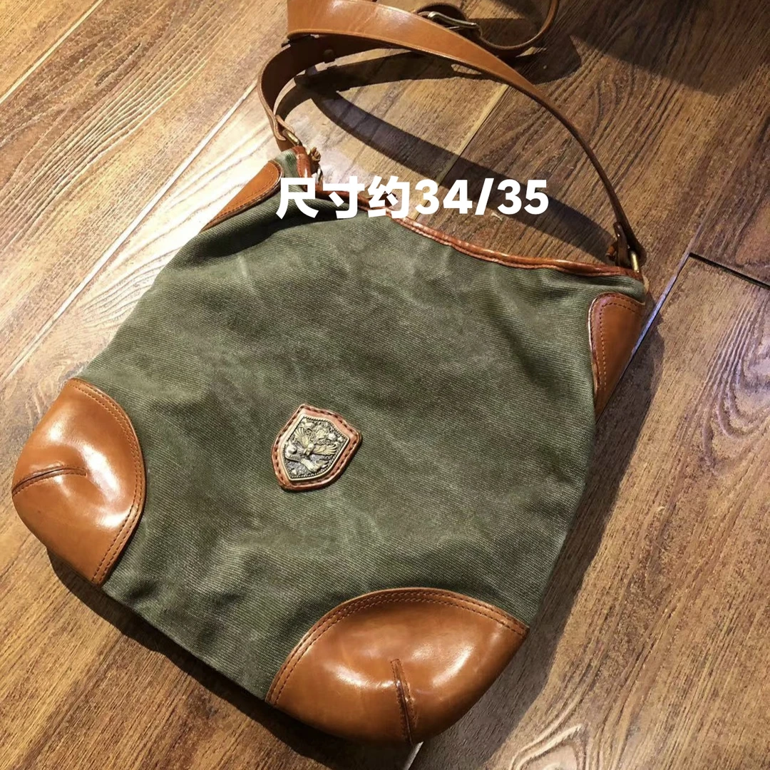 制道手工男士女士单肩斜挎包复古时尚休闲帆布配牛皮重磅洗水做旧