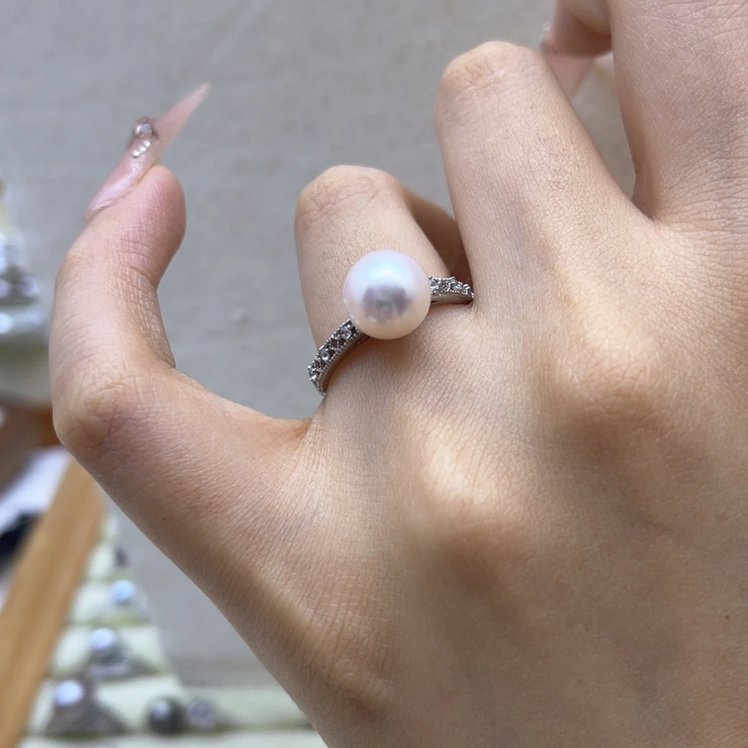 戒指海水珍珠银S925镶嵌