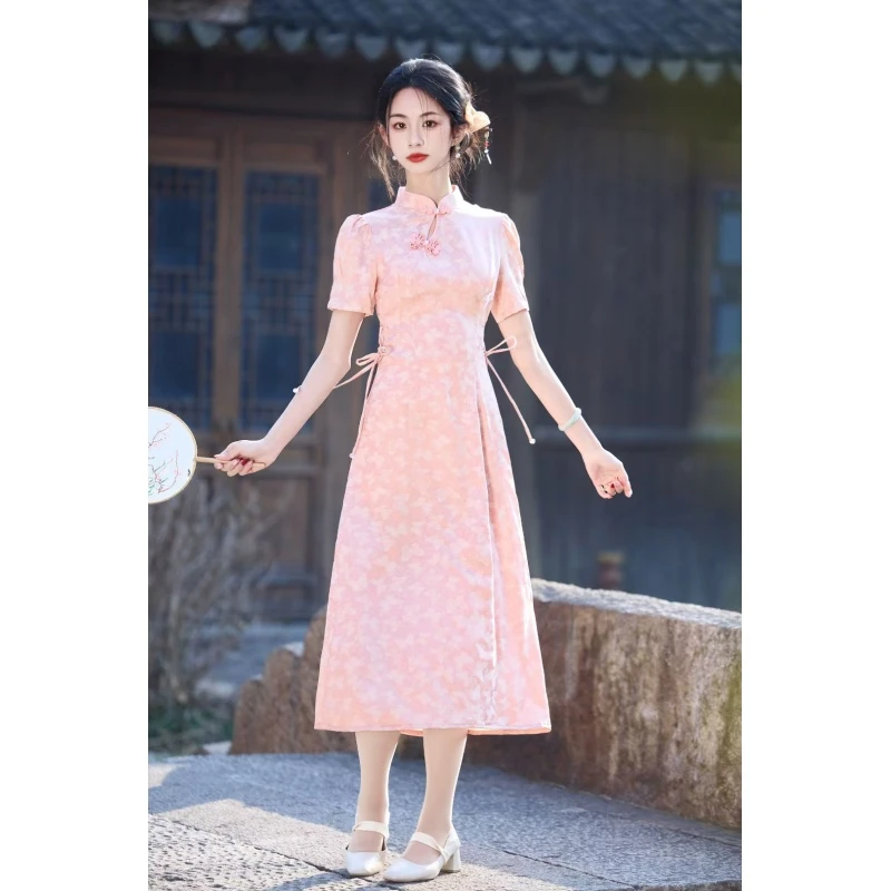 A102705,夏季新款新中式素雅国风修身显瘦减龄日常旗袍裙