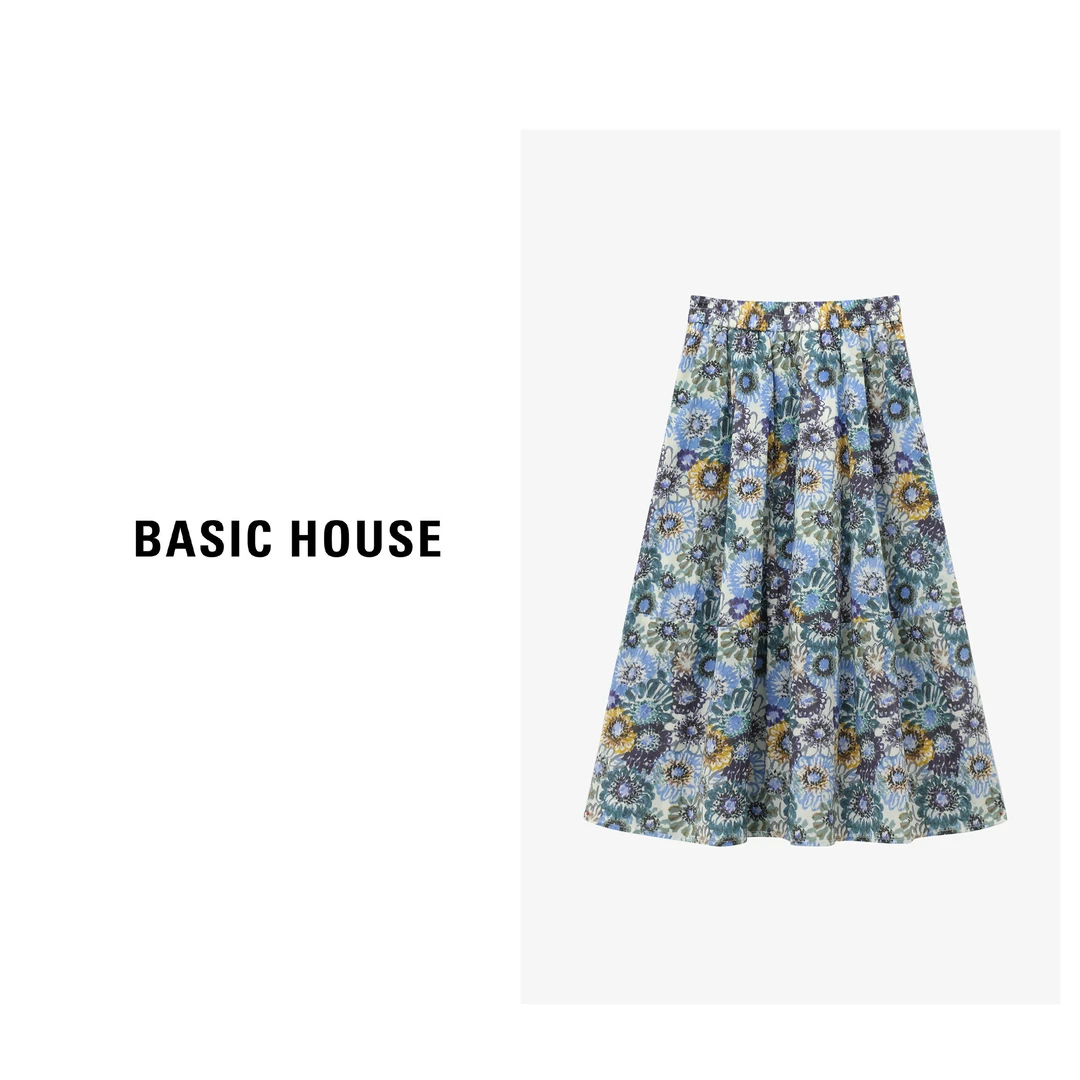 Basic House/百家好碎花显瘦高腰时尚休闲百搭半裙-B0625B54432