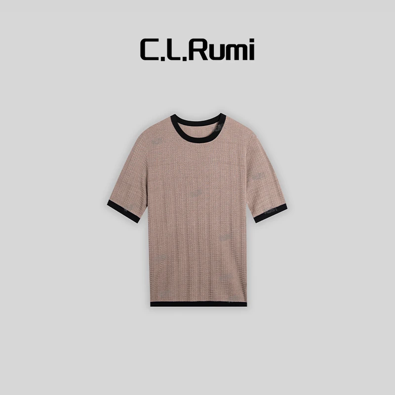 【Rumi女装】“订单款”25春季新款百搭修身显白撞色短袖衫6494sy