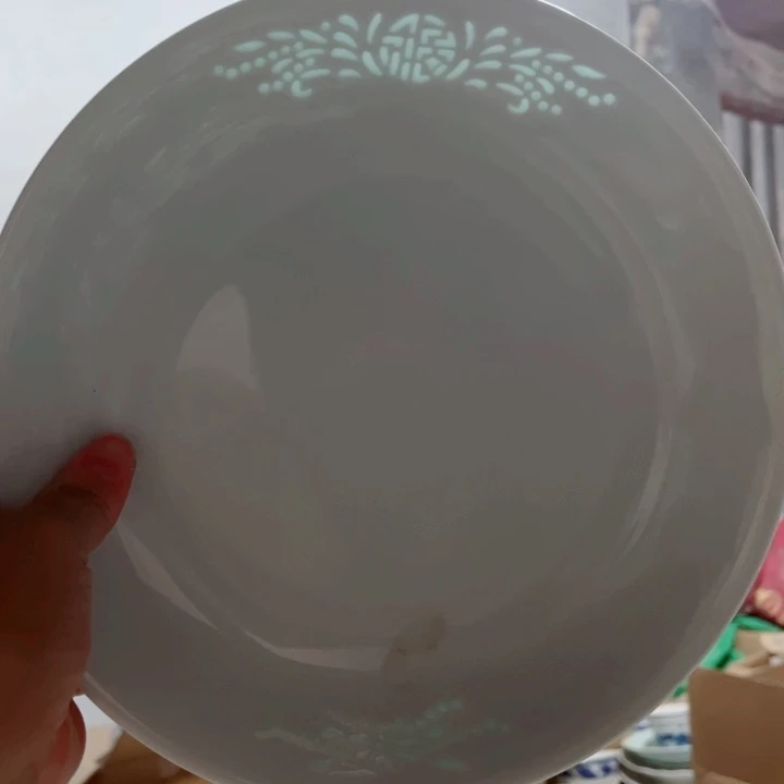 青花玲珑10寸窝盘福字雕刻