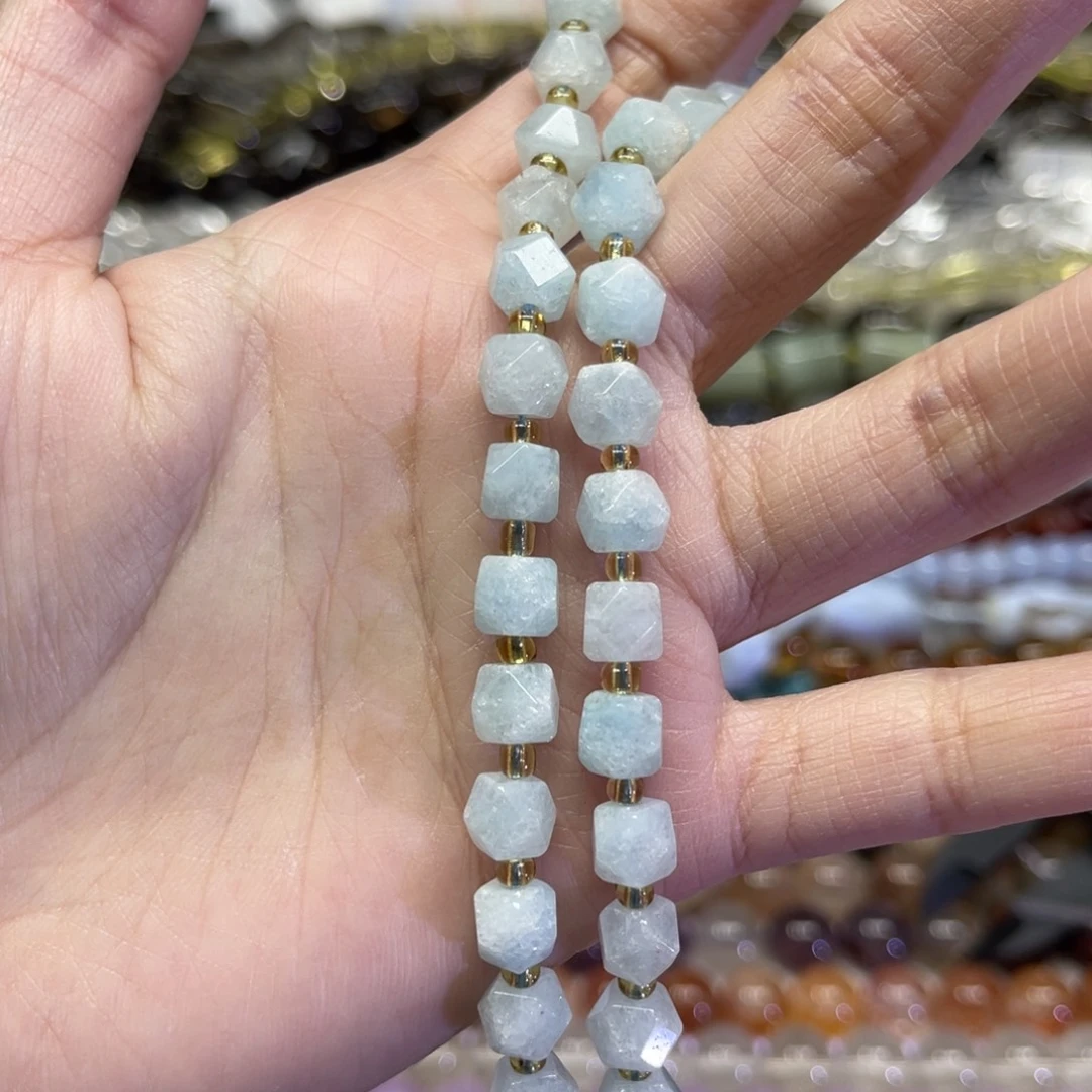 玛瑙/玉髓散珠天然海蓝宝卡6.6长条38厘米