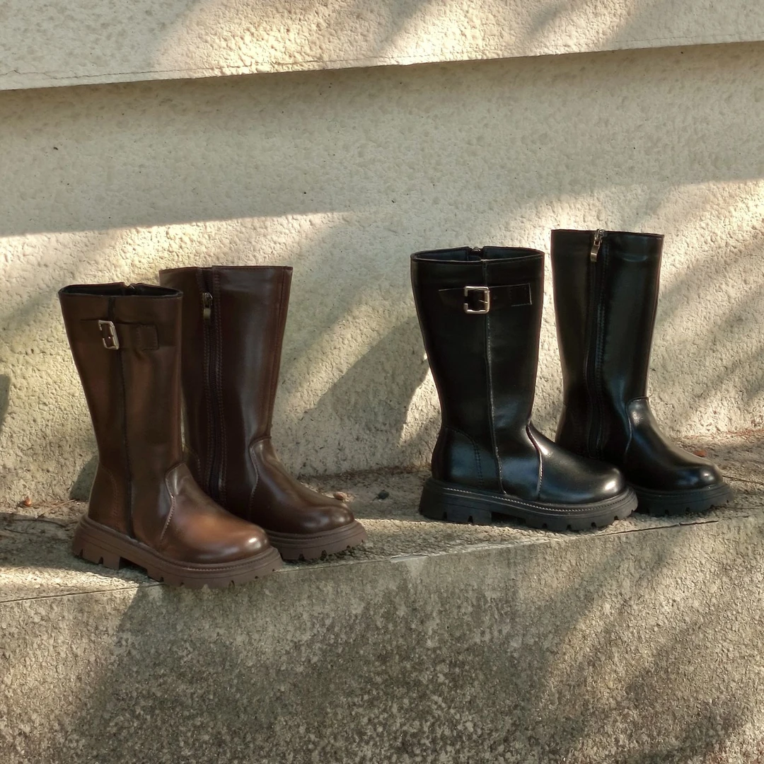 儿童复古时装靴高筒童鞋加绒女童冬季保暖侧拉链 PL059