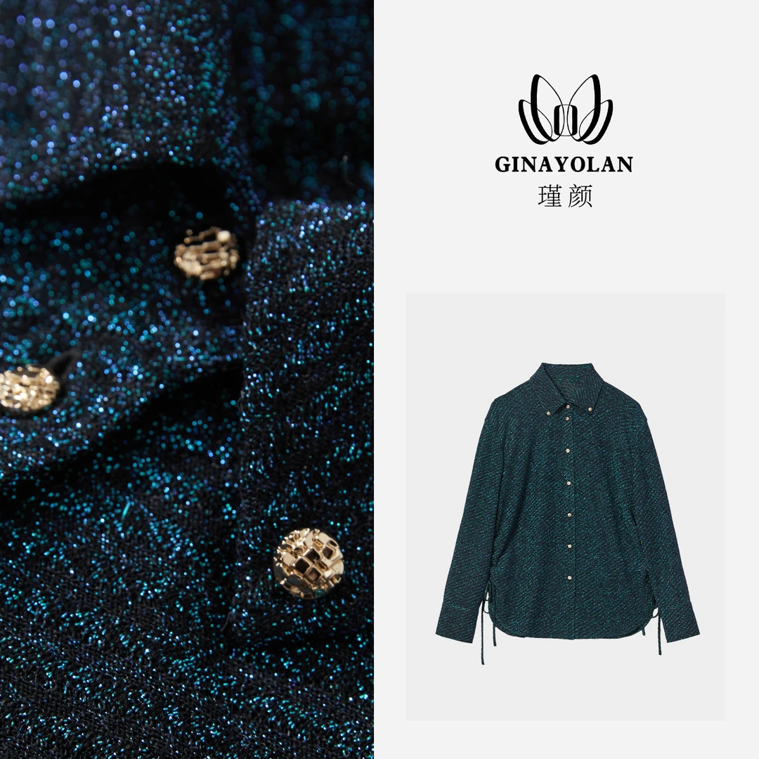 GINAYOLAN/瑾颜【设计师系列】意大利进口亮闪纱时尚气质新品衬衣