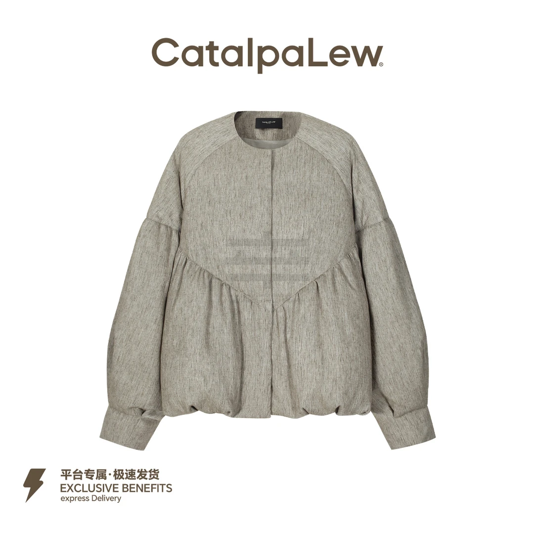 CatalpaLew「石上苔」墟生美学亚麻绗缝道袍式羽绒外套#C53590