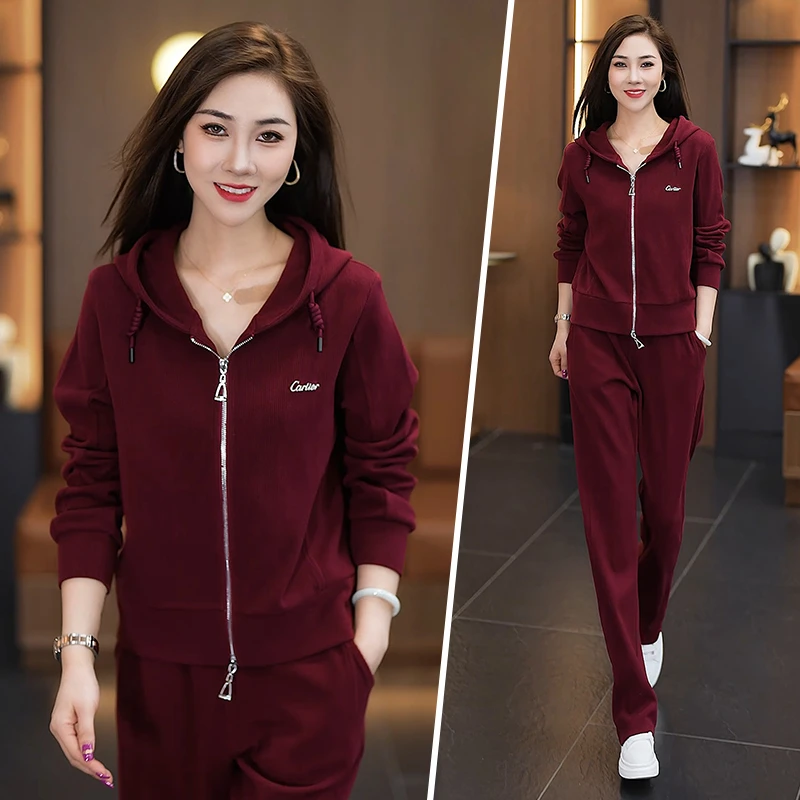 高端品牌运动装套装女春秋连帽卫衣两件套2025新款春季休闲跑步服