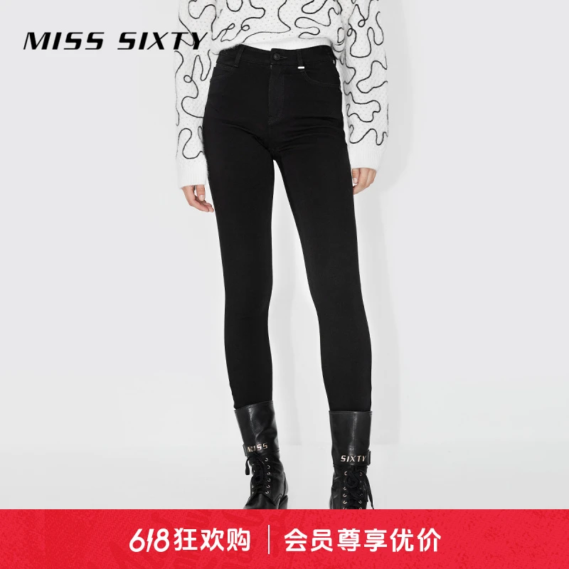 Miss Sixty春季新款牛仔裤女水洗弹力小黑裤修身铅笔裤
