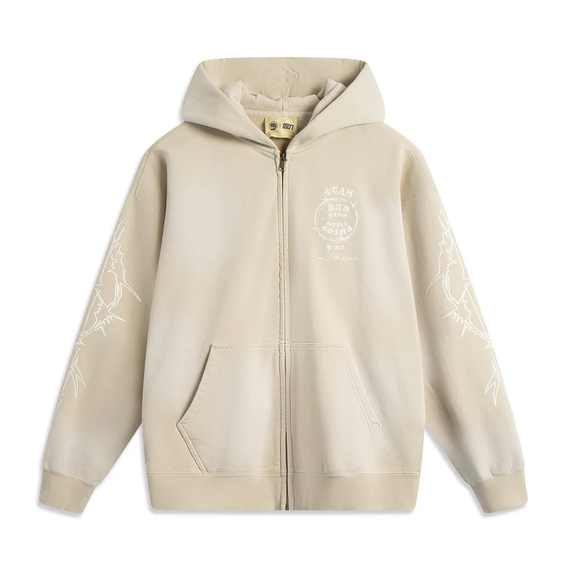 李宁反伍BADFIVE男子潮流印花宽松百搭针织连帽外套AWDV793-B品