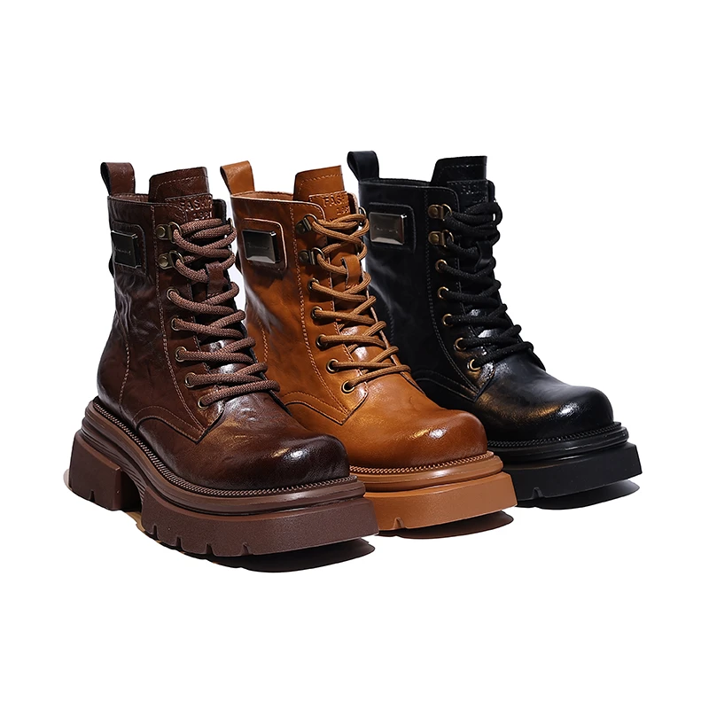 真皮跟高7.5CM筒高14CM粗跟短靴圆头马丁靴女JD80801