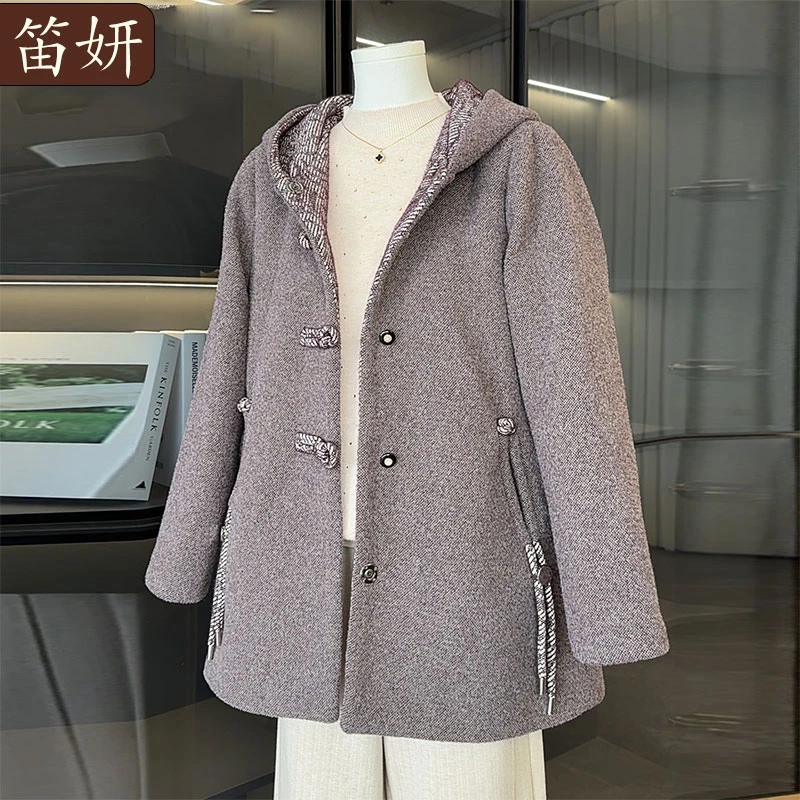 时尚洋气妈妈秋冬装中长款毛呢外套2025新款中老年女休闲呢子大衣