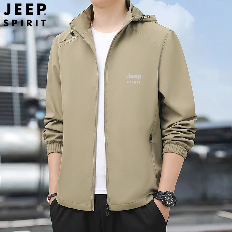 JEEP SPIRIT 吉普夹克男士春秋新款休闲百搭连帽宽松外套运动上衣