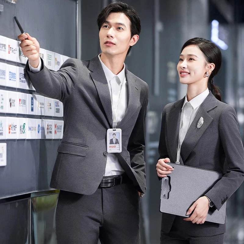 高端灰色西装套装大型企业管理层工装售楼部银行经理正装工作服秋