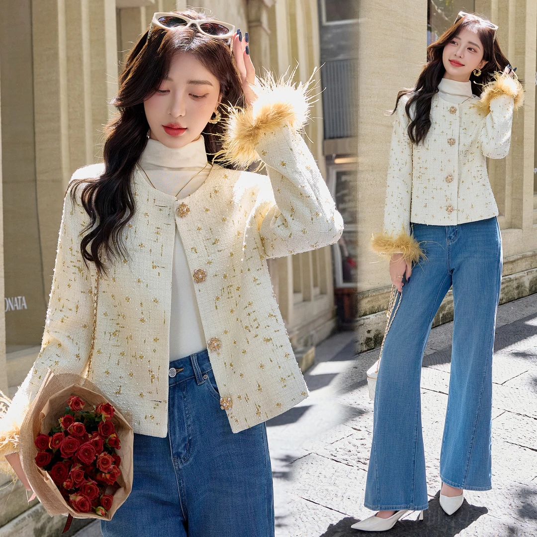 小香风外套女2025秋季新款重工钉珠气质名媛洋气高级感羊毛短上衣