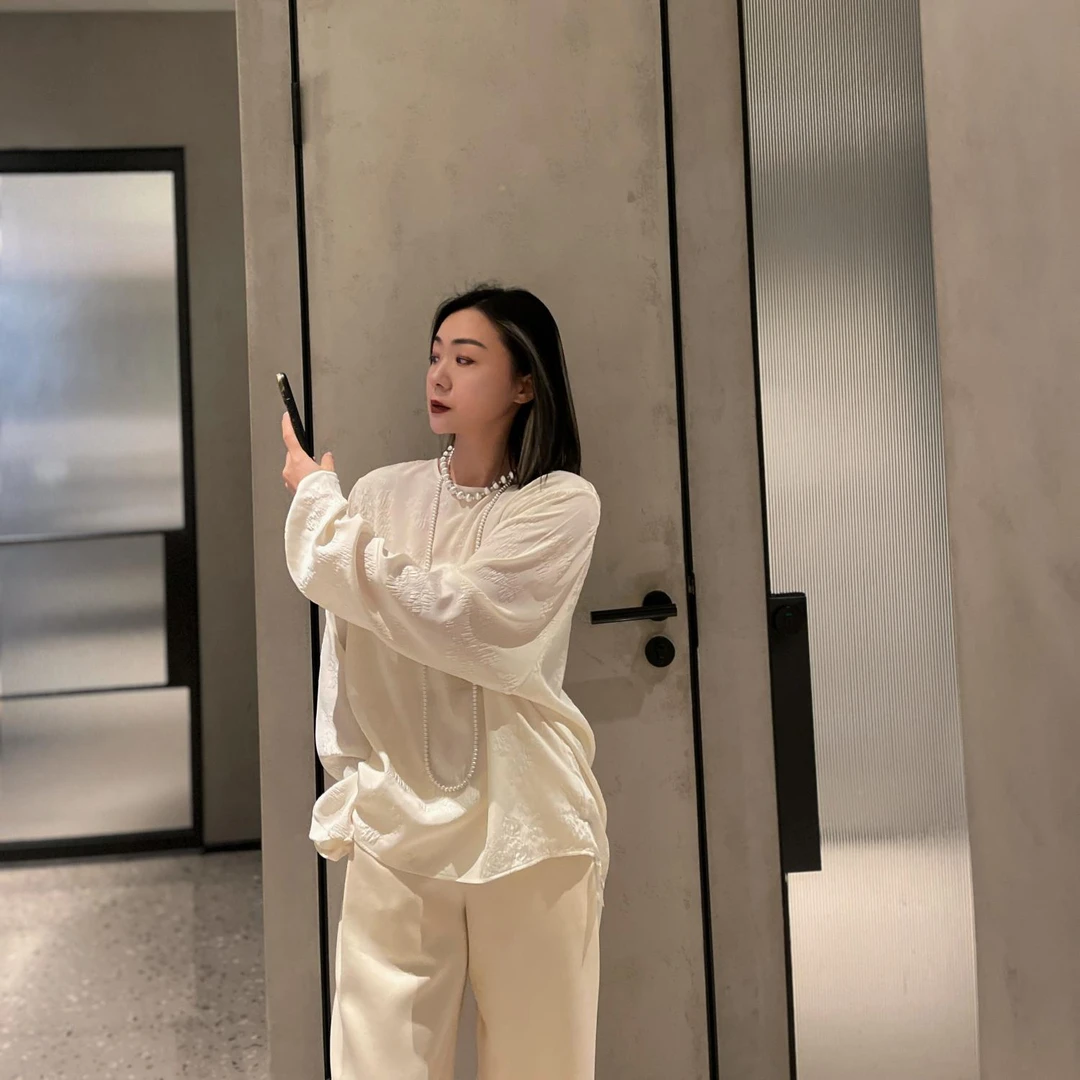 TOFOD 冠乐绉 老钱新中式宽松丝丝长袖衬衫白色上衣