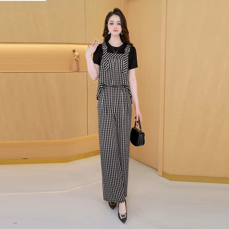 【两件套】夏季时尚修身气质短袖洋气休闲收腰显瘦减龄女装套裤