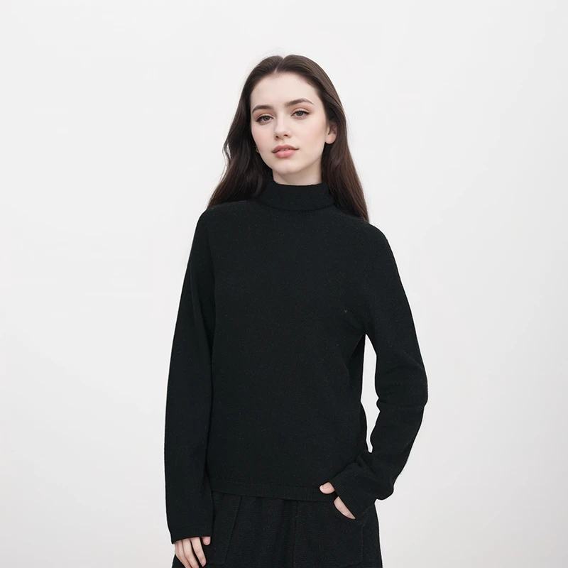 秋冬女士高领100%绵羊毛针织衫堆堆领慵懒打底羊毛衫HN690