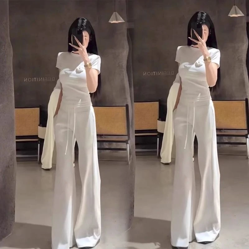 显身材辣妹夏装一整套穿搭小众休闲百搭短款修身纯棉T恤两件套女