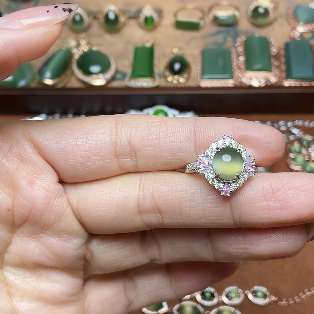 和田玉（碧玉）银S925镶嵌吊坠(不含链)戒指