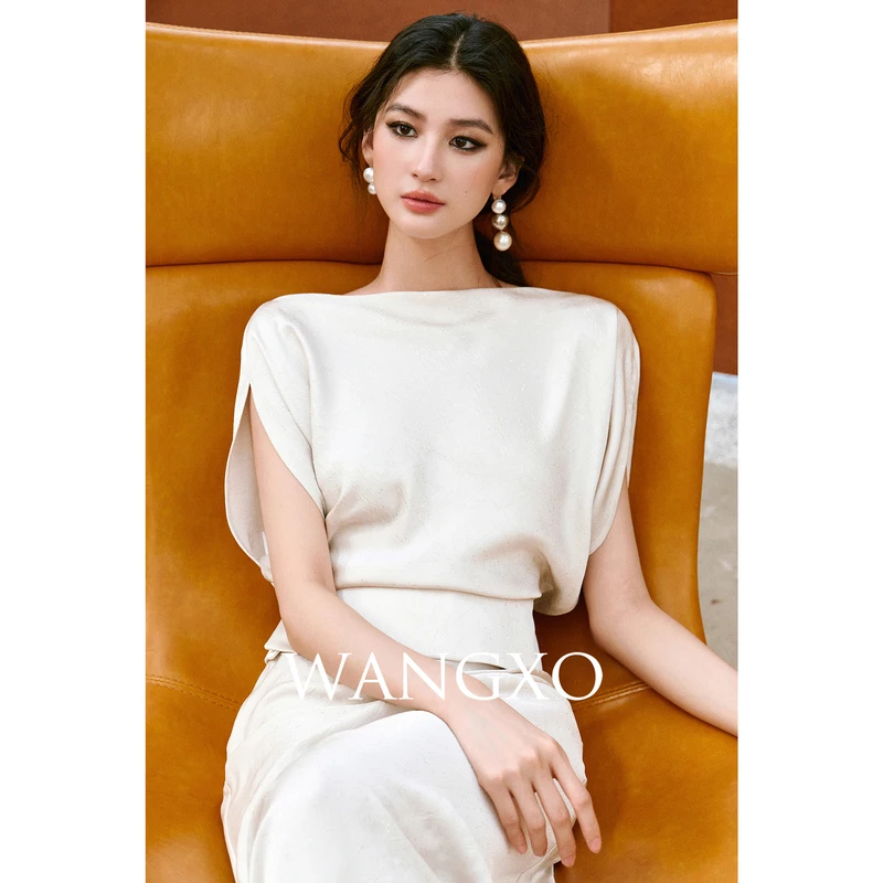WANGXO 撒银双面缎一字领设计套装250627W