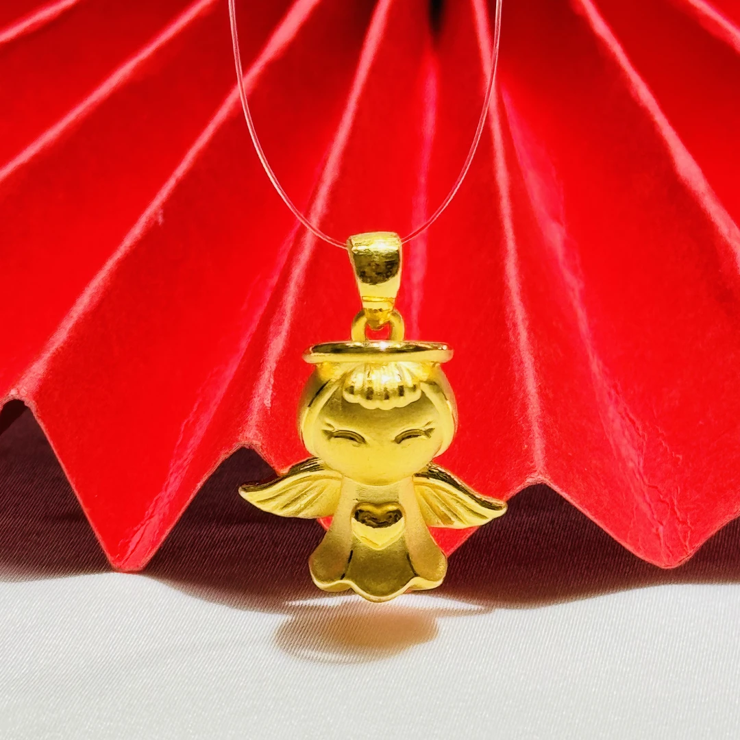 黄金足金999天使硬金吊坠