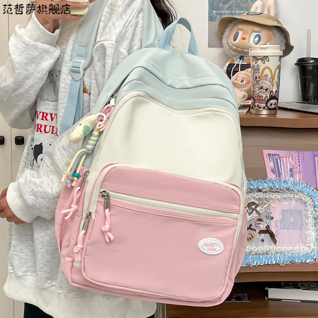 韩系ins风书包初中女生高颜值小众冷门撞色小学生多巴胺双肩包