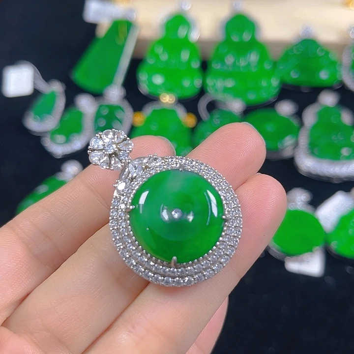 翡翠银S925镶嵌吊坠(不含链)