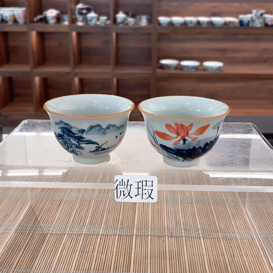 釉下手绘茶具微瑕