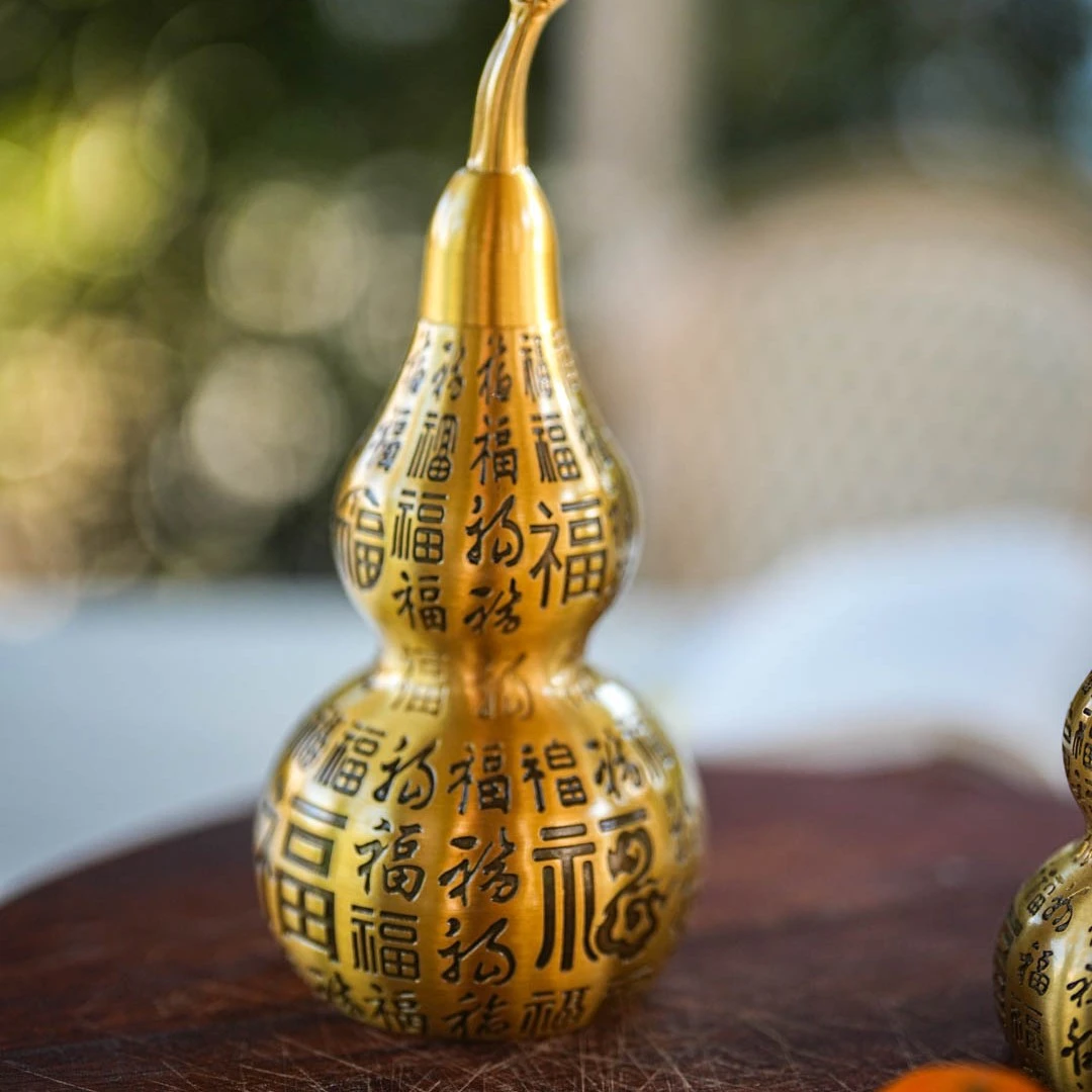 【奇居专属】百福葫芦黄铜摆件客厅玄关装饰品小号