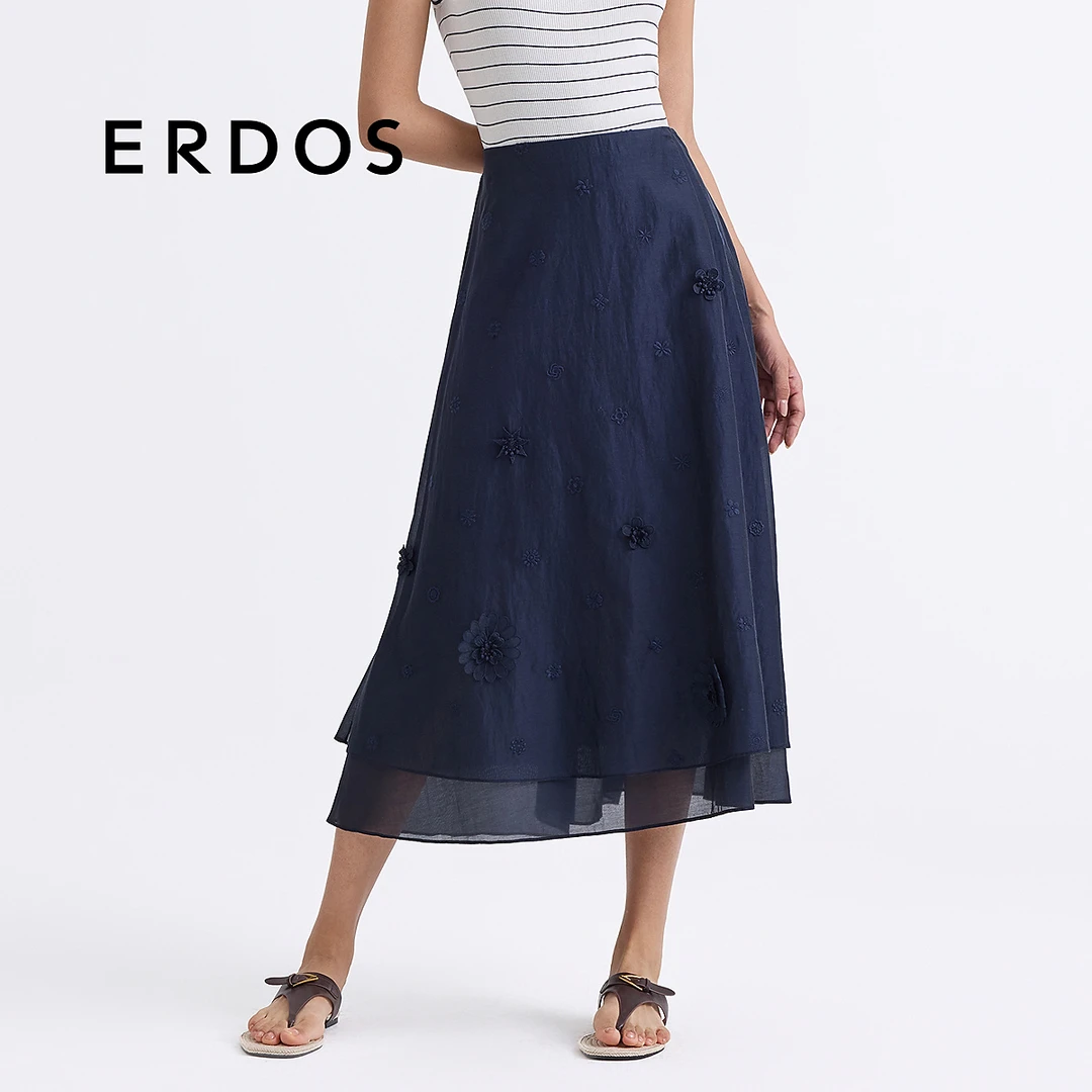ERDOS 丝棉欧根纱立体花朵刺绣伞裙【LittleStar】 25年春夏新品
