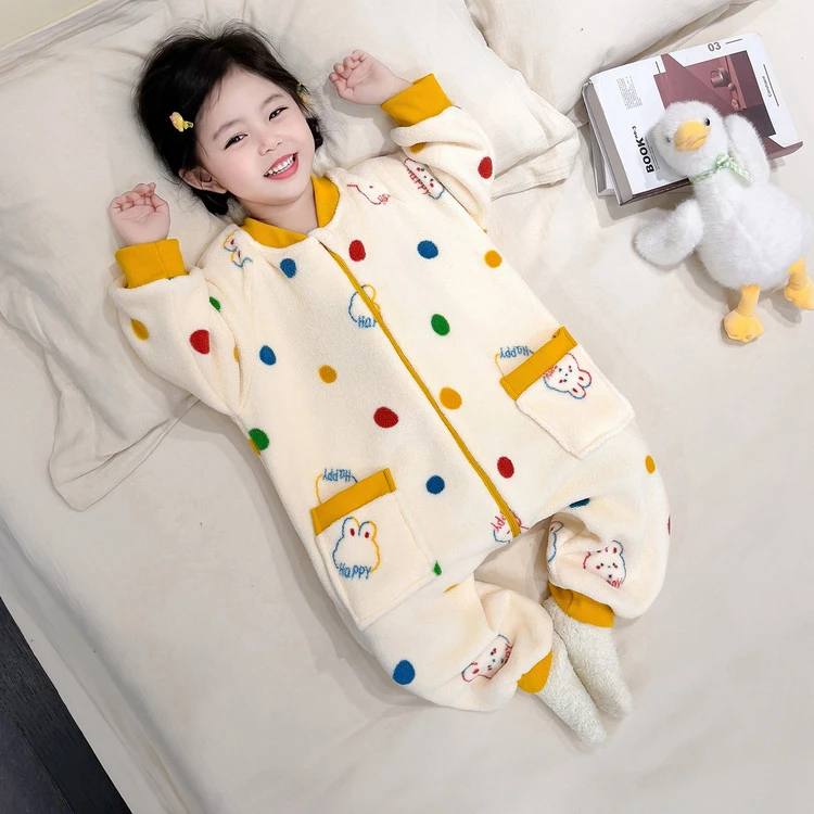 1-3岁宝宝防着凉睡袋加厚防踢被婴儿儿童连体睡衣加绒宝宝爬服2