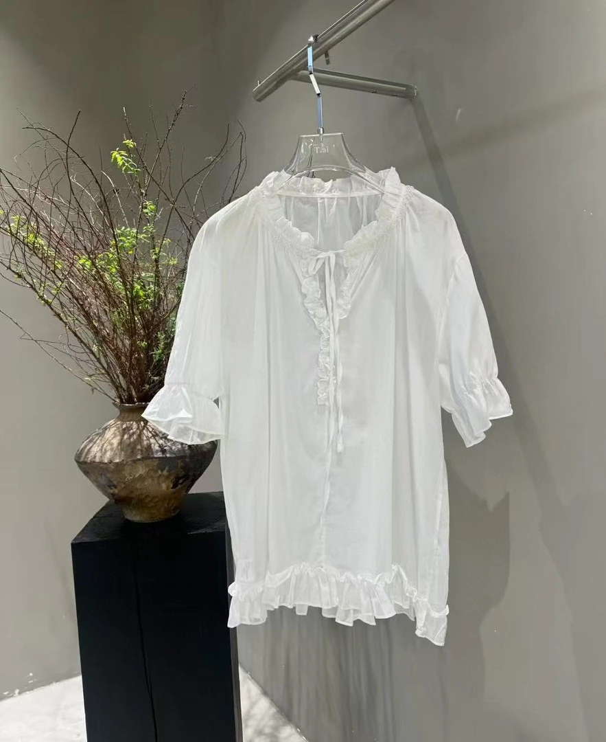 有货Tai#6330夏季福利重工艺拼接套头衬衫，衣长：68cm