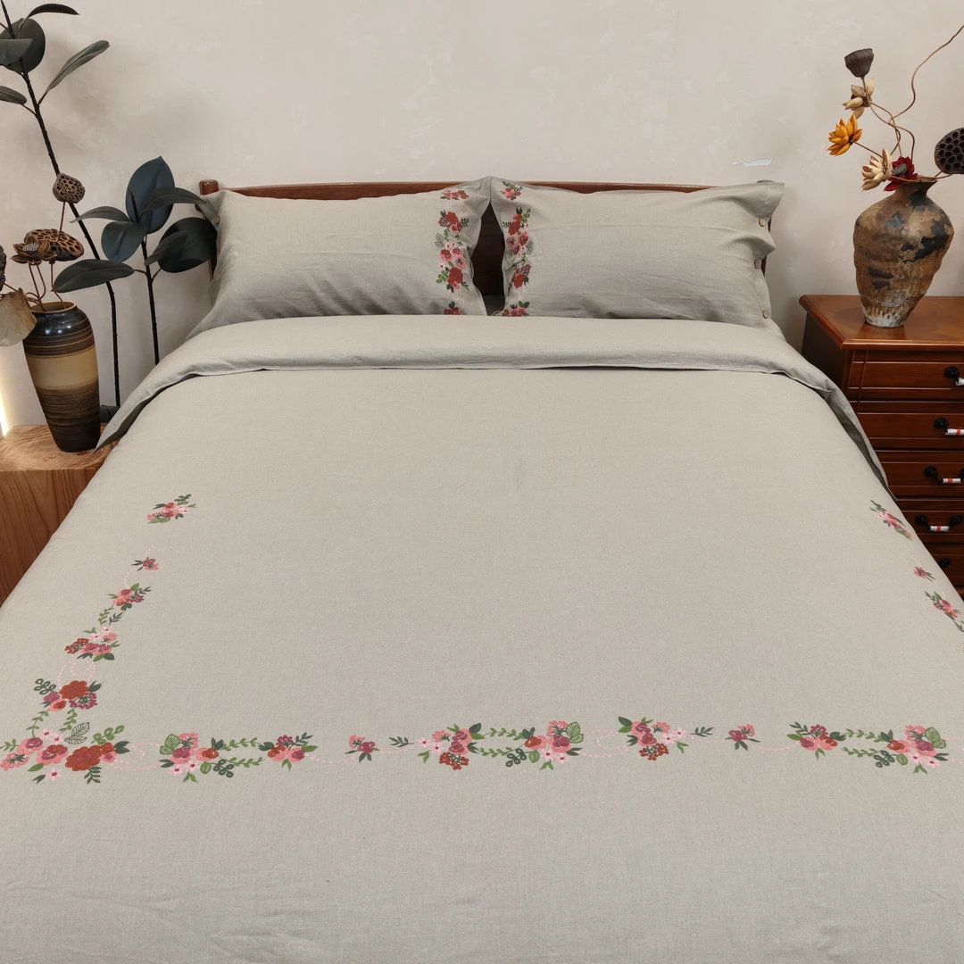 新品汉麻绣玫舒眠(玫瑰)四件套