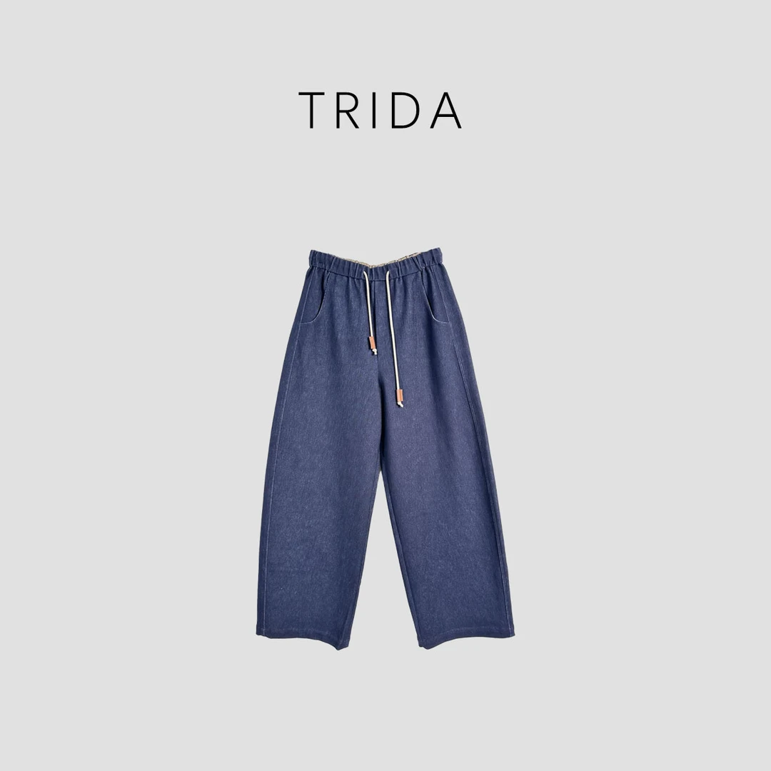 【TRIDA】蓝色松紧腰抽绳休闲款牛仔裤 102613