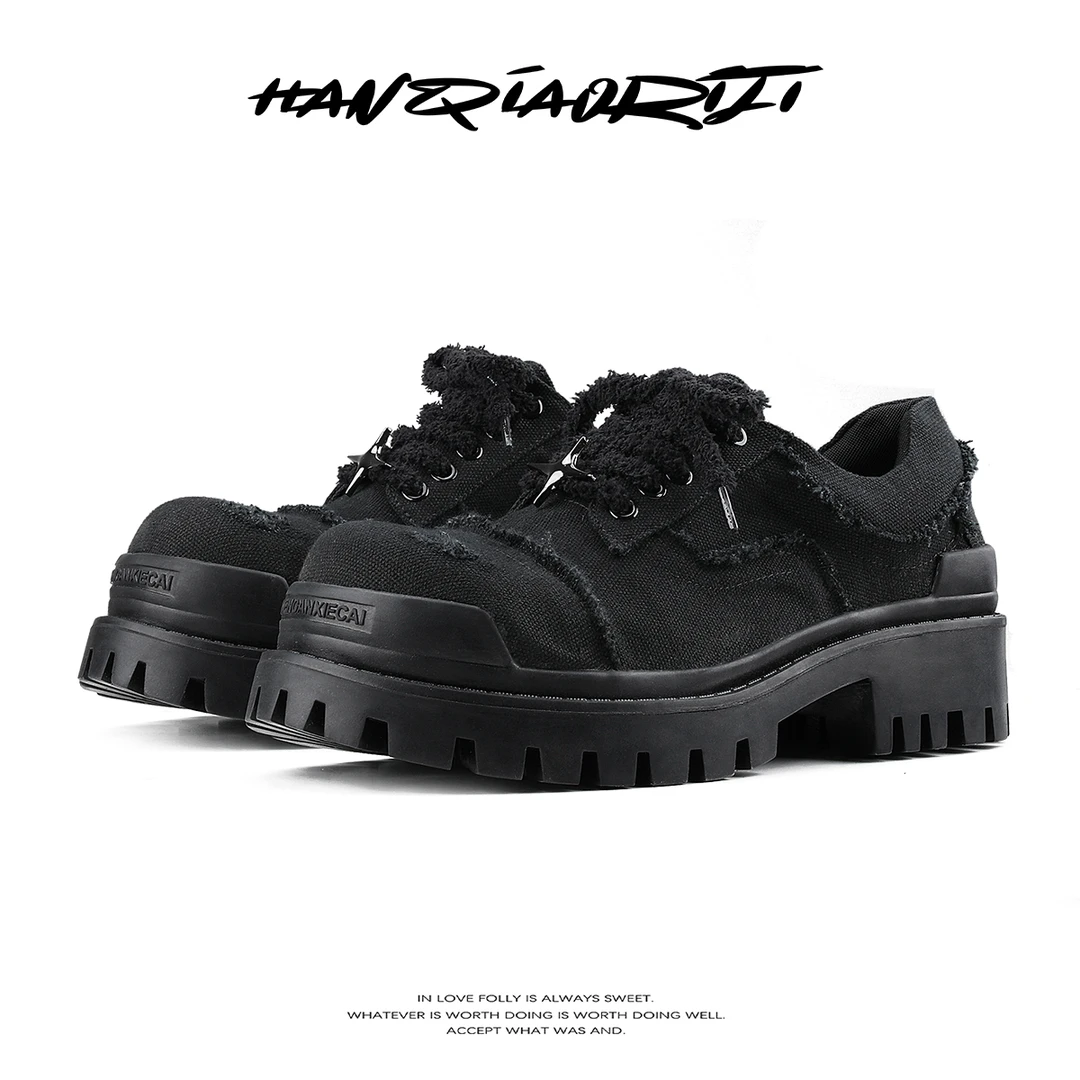 韩桥日记[黑血系列]四芒星德比鞋男牛仔布破坏大头鞋厚底休闲鞋