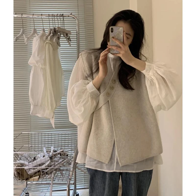 马甲女日系慵懒风不规则设计感小众叠穿新款2025春秋针织毛衣背心