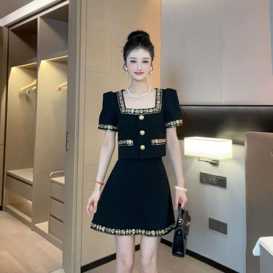 2025琪琪夏季新款金丝花边小香风套装DM2BSE007