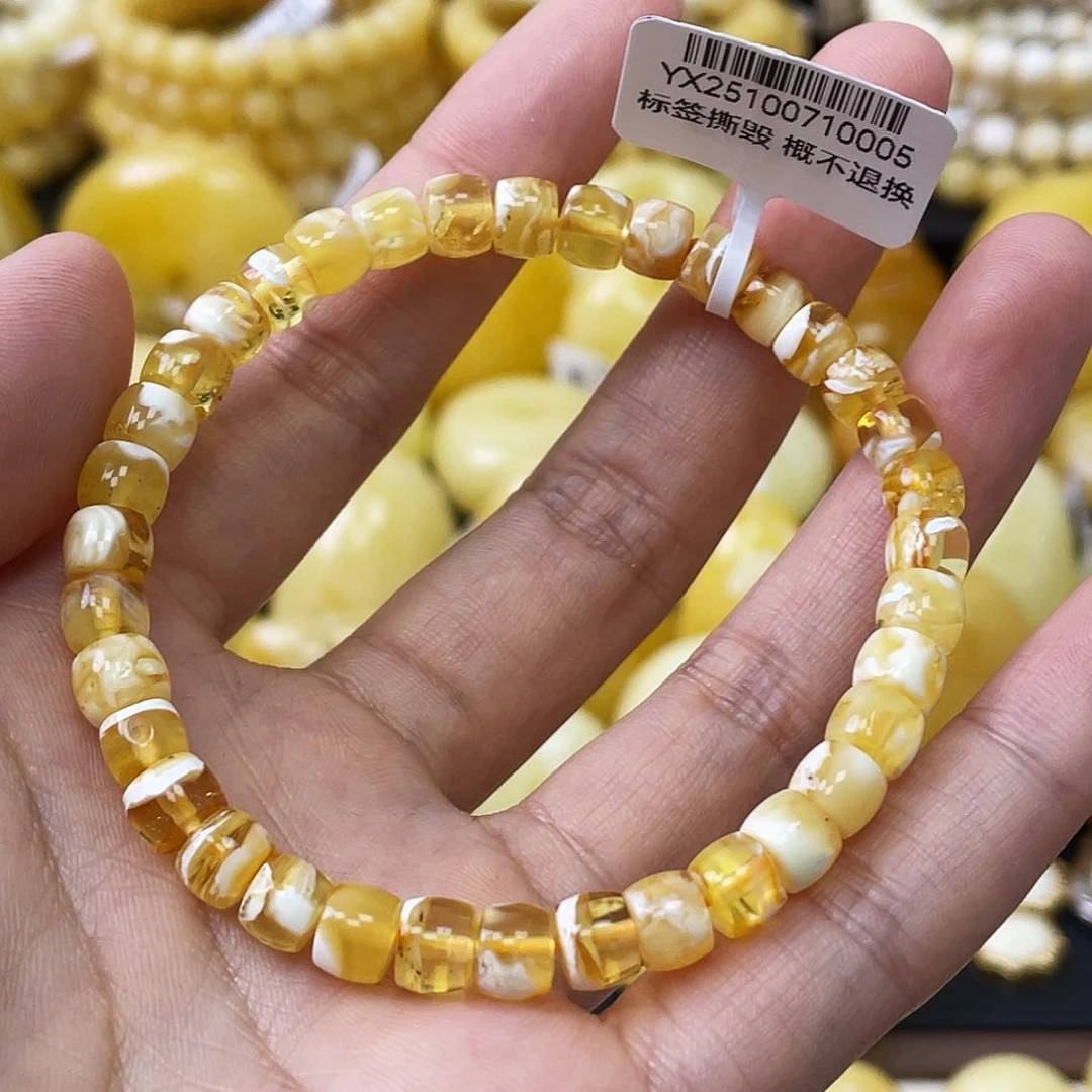 琥珀未镶嵌珠宝奇石6+mm金瓷白瑕疵福利手串