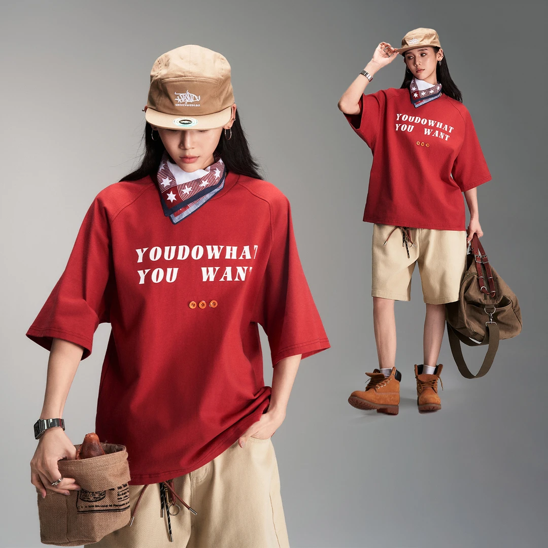 杨九七 夏季oversize美式休闲宽松短袖设计感中性字母印花T恤7682