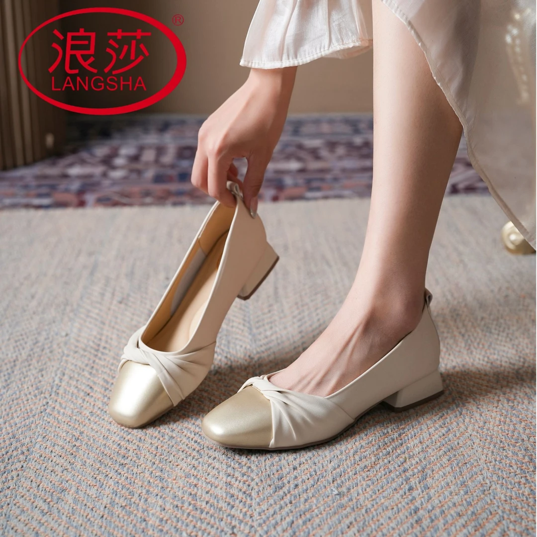 LangSha/浪莎方头单鞋女2025新款玛丽珍女鞋通勤皮鞋软底瓢鞋平底
