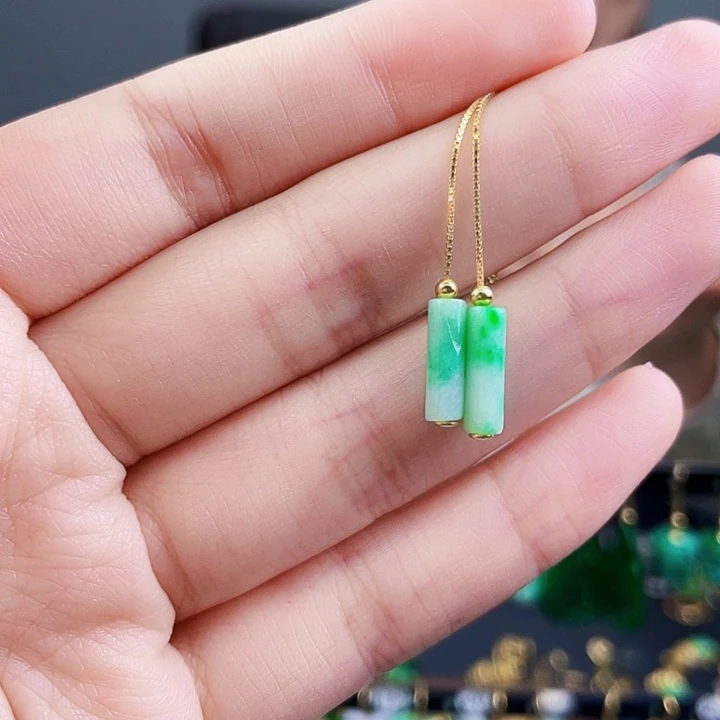 翡翠耳饰银S925镶嵌饰品