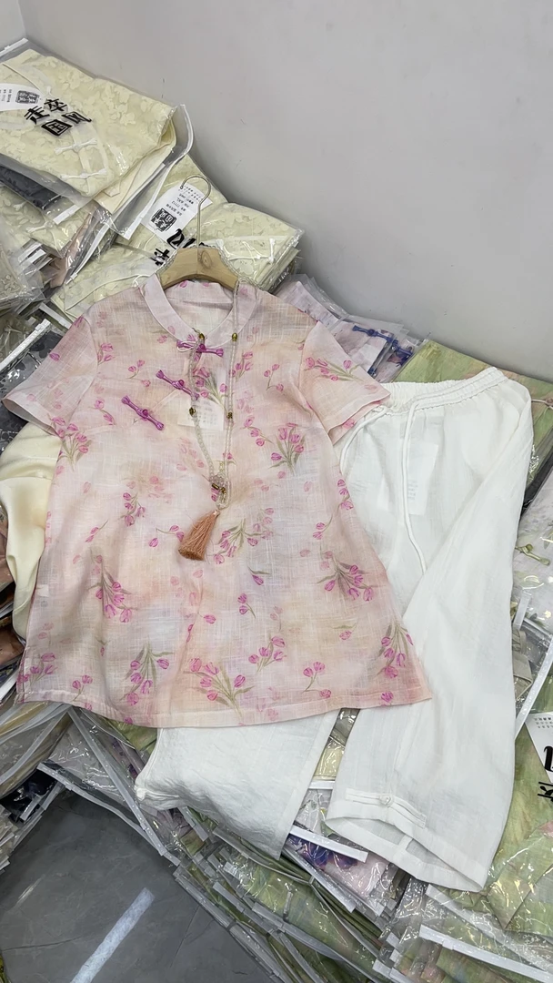 夏季新中式国风改良复古盘扣立领短袖上衣