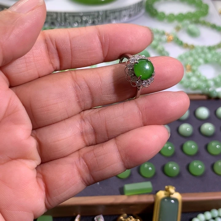 和田玉（碧玉）银S925镶嵌戒指